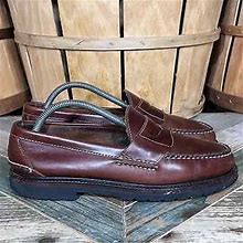 L.L. Bean Allagash Handsewn Brown Leather Slip-On Penny Loafers Mens