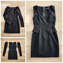 Mangano Dresses | Mangano Black Pencil Dress W Detatchable Long Sleeves, Gold Hardware, Eu | Color: Black/Gold | Size: 8