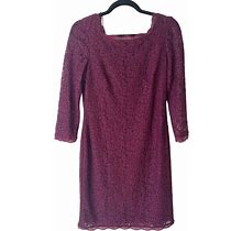 Adrianna Papell Dresses | Adrianna Papell Purple Long Sleeve Lace Sheath Dress Womens Size 8 | Color: Purple | Size: 8