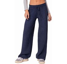 Edikted Women's Portia Relaxed Cable Knit Pants - Blue - Size L - Navy