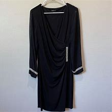 Glamour Dresses | Glamour Black Faux Wrap Silver Accent Dress | Color: Black/Silver | Size: 8