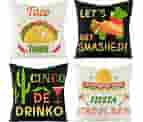WATINC 4Pcs Cinco De Mayo Fiesta Sombrero Throw Pillow Covers Lets Get Smashed Drinko Taco Tribe Cushion Cases Linen Cloth Mexican Party Pillowcase