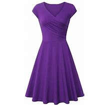 Yohome Fashion Women Solid Color Dress V-Neck Short Sleeve Evening Party