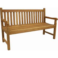 Sunnydaze 59-Inch Solid Teak Wood Outdoor Bench - Light Brown Wood Stain Finish - Mission-Style