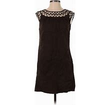 Ann Taylor Casual Dress - Shift Crew Neck Sleeveless: Brown Print Dresses - Women's Size 0