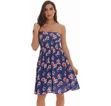 Riviera Sun Women's Strapless Tube Short Summer Dress - Casual And Comfortable Beach Dresses (Blue - Floral 1, 1X)