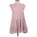 Koret Casual Dress - Dropwaist Ruffles Short Sleeve: Pink Solid Dresses - Women's Size Small
