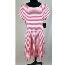 American Living Women XL Short Sleeve Dress Striped Pink White High Waist