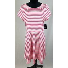 American Living Women XL Short Sleeve Dress Striped Pink White High Waist