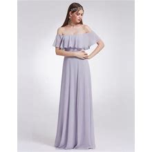 Grey Off The Shoulder Empire Waist A-Line Maxi Dress With Side Split