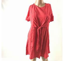 Asos Womens Red Short Sleeve Dress V Neck Size 4 Faux Wrap Solid Knee