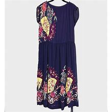 Jt Dress Dresses | Jt Dress Vintage Womens Large Blue Floral Short Sleeve Elastic Waist Pullover | Color: Blue | Size: L