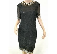 Vintage Laurence Kazar Petite Sparkle Beaded Black 100% Silk Dress PM Medium