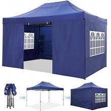 Cobizi 10x15ft Pop Up Canopy, Easy Up Heavy Duty Canopy Tent With 4 Removable Sidewalls,Blue