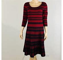Danny & Nicole Bohemian Red Black Knit Sweater A-Line Midi Dress Women's M