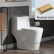 WOODBRIDGE Everette 1-Piece 1.11.6 GPF Dual Flush Elongated Toilet In White With Seat Included And Brushed Gold Flush Button HB0940-BG ,