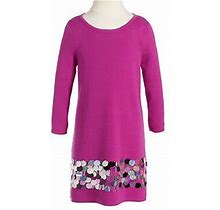 Milly Minis Girls Sequin Embelished Knit Dress Fuschia Pink Size 10 14