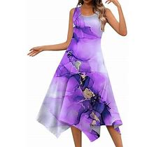 Ydkzymd Womens Summer Casual Dress Marble Tie Dye Petite Maxi Hem Midi Dress Sundress Sleeveless Beach Wedding Boho Tank Dresses With Pockets Purple X
