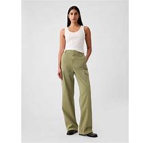 Women's Mid Rise Loose Khaki Cargo Pants By Gap Desert Cactus Green Petite Size 20