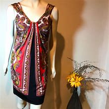Dress Barn Dresses | Dressbarn Sleeveless Multicolor Paisley Dress Sz 4 | Color: Black/Orange | Size: 4