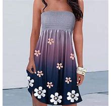 Summer Savings Clearance 2024! Tagold Womens Summer Dress, Women's Bohemian Style Strapless Elastic Band Dress Dresses Sleeveless Floral Print Dress P