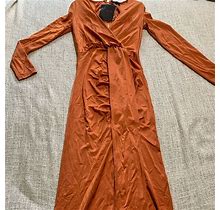 Peace Love World Dresses | Peace + Love Orange Satin Long Sleeve Wrap Maxi Dress Sz.4. (7) | Color: Orange | Size: 4