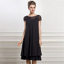 JJ's House Empire Scoop Illusion Knee-Length Chiffon Lace Wedding Guest Dress With Sequins Beading