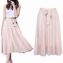Leey-World Maxi Skirts For Women Women's Tea Length Dress Skirt (Petite Regular Plus Sizes) Pink,L