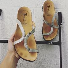 Think! Shoes | Think! Metallic Strappy Sandals Sz: 7 | Color: Silver | Size: 7