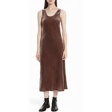 Vince Womens Velvet Tank Dress XS Cocoa Bean Brown Silk Midi Minimalist $395