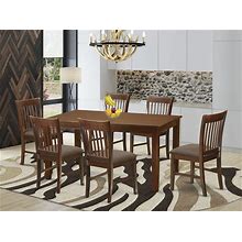 East West Furniture DUNO7-MAH-C Dudley 7 Piece Set Consist Of A Rectangle Kitchen Table And 6 Linen Fabric Upholstered Dining Chairs, 36X60 Inch,