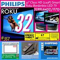 Philips 32" HD 720P Smart Roku Borderless LED TV 32PFL6452/F7D With Remote/Stand