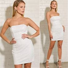 Lulu's Dresses | Lulus Dress Womens Small White Got Your Attention Embroidered Strapless Bodycon | Color: White | Size: S