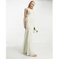 ASOS DESIGN Bridesmaid Embellished Cowl Neck Chiffon Maxi Dress With Floral Embroidery In Sage Green - Green (Size: 8)