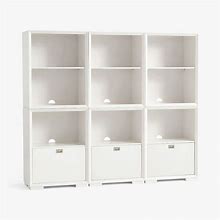 Callum Triple Mixed Shelf Tall Bookcase With Drawers, Weathered White/Simply White