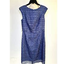 Luxology Dress Women's Size 6 Blue Lace Sleeveless Sheath Cocktail Fully Lined