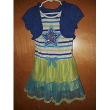 Younghearts Girls Blue & Green Dress With Heart Size 5