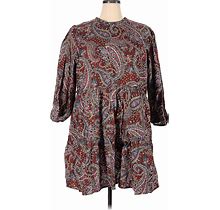 A.N.A. A New Approach Casual Dress - A-Line Crew Neck 3/4 Sleeves: Gray Print Dresses - Women's Size 2X - Paisley Wash
