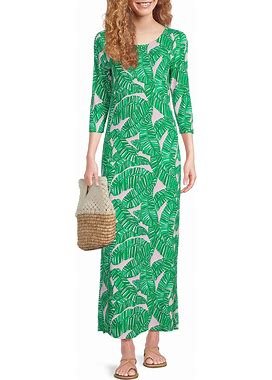 Lilly Pulitzer Morgann Knit Crew Neck 34 Sleeve Maxi A-Line Dress, Womens, S, Conch Shell