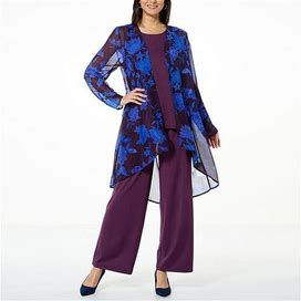 Iman Global Chic 3-Piece Chiffon Cardigan With Tank & Pant Set - Purple - Size Medium