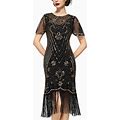 SWEETV Women's 1920S Flapper Dress,Crew Neck Great Gatsby Fringe Dresses With Sleeve For Formal/Party/Prom/Club/Wedding