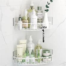 Orimade Corner Shower Caddy With 2 Hooks Wall Mounted Metal Bathroom Shelf Storage Organizer Adhesive No Drilling 2 Pack, White Only For 90-Degree