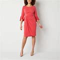 Connected Apparel Petite 3/4 Bell Sleeve Sheath Dress | Orange | Petites 4 Petite | Dresses Sheath Dresses | Stretch Fabric | Easter Fashion
