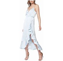 Bardot Womens Light Blue Ruffled Spaghetti Strap Surplice Neckline Tea-Length Evening Faux Wrap Dress 12Xl