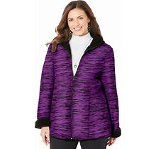 Plus Size Women's Printed Fleece Coat With Sherpa Lining By Catherines In Purple Space Dye (Size 0X)