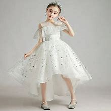 Star Ruffle Cold Shoulder Tulle Tutu Long Maxi Gown Dress Flower Girl
