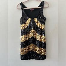 Minuet Petite Dresses | Minuet Sequins, Black And Gold Short Dress Size Medium | Color: Black/Gold | Size: M