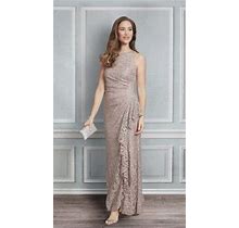 Alex Evenings Cascade Ruffle Gown Dress Petite 10P - Buff / Taupe With