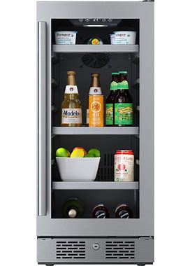 Avallon ABR152RH 15 Inch Wide 86 Can Beverage Center With LED Lighting Door Lock And Right Hinge Stainless Steel Beverage Appliances Beverage Coolers