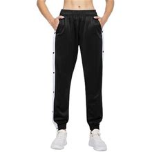 Wybzd Women Side Split Snap Button Track Pants Cinch Bottom Sweatpants Dance Joggers Active Workout Pants Black S